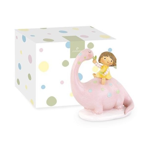 DINOSAURO ROSA CON BAMBINA 13XH13.5 CON SCATOLA